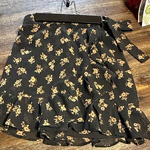 Floral Black and Gold Wrap Skirt